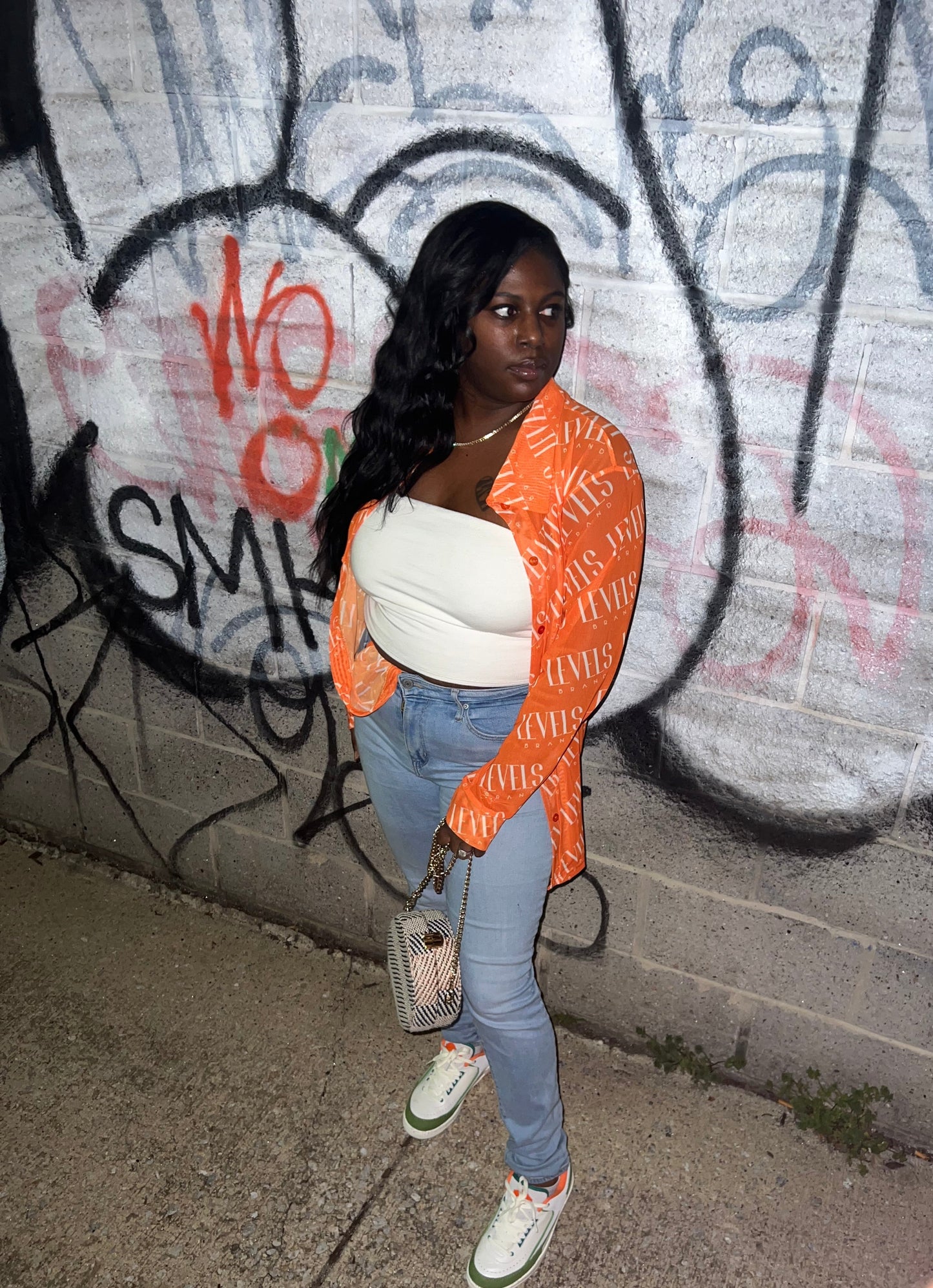 Levels Mesh Button Up Top | Orange